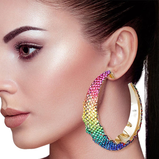 Hoops Rainbow Ombre Bling Earrings for Women