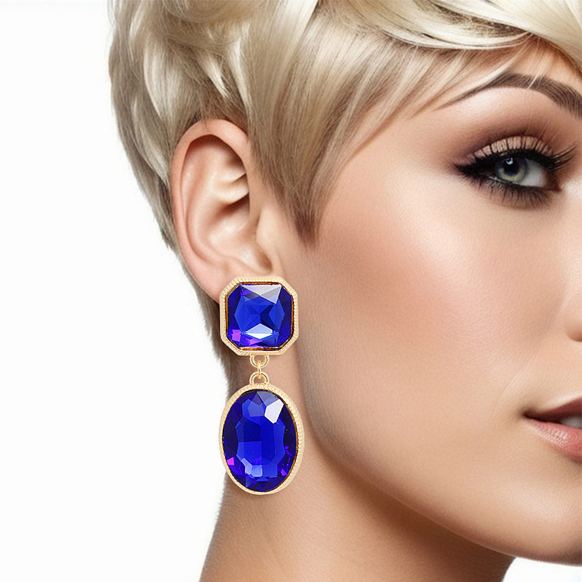 Clip On Blue Medium Crystal Earrings for Women