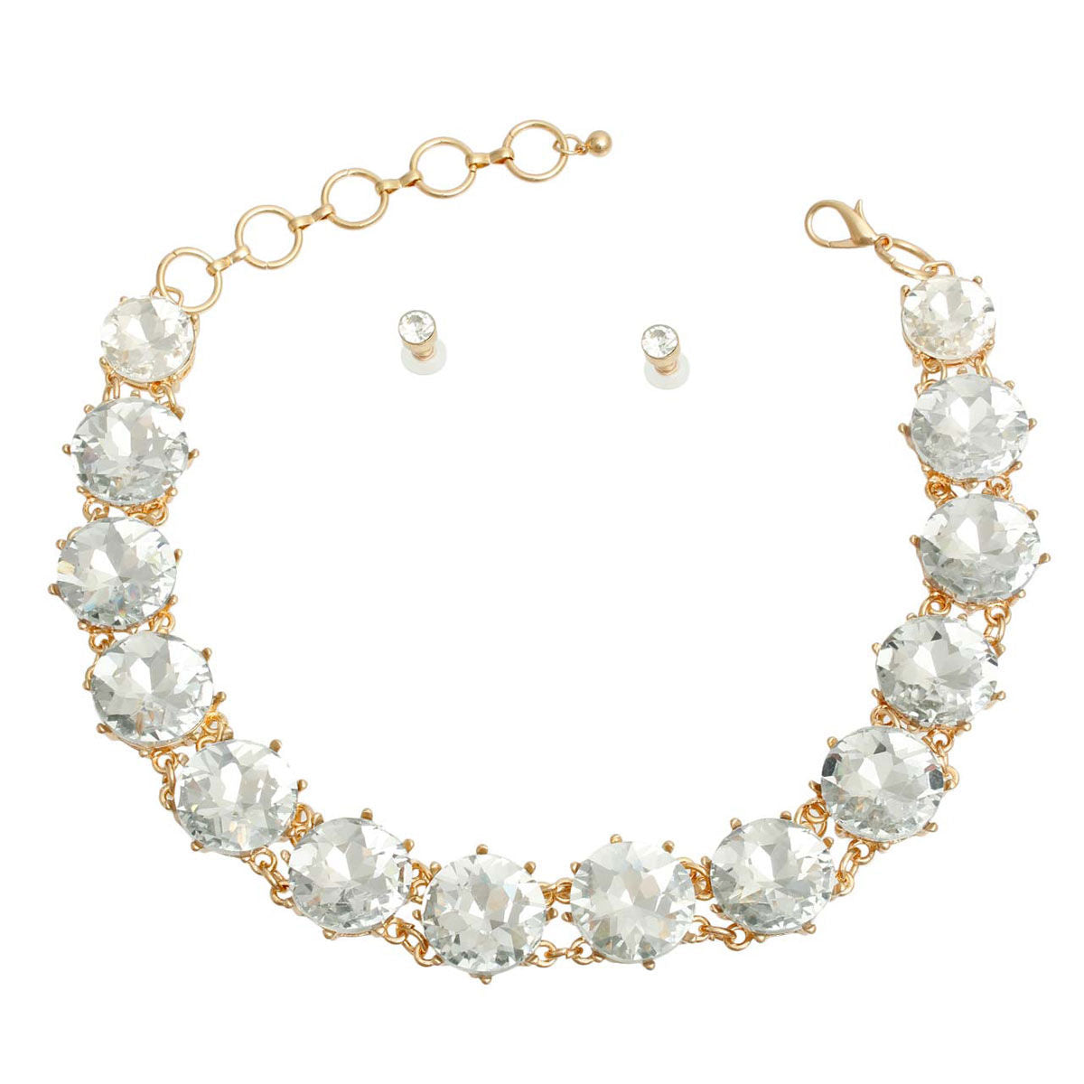 Gold and Clear Round Crystal Link Necklace