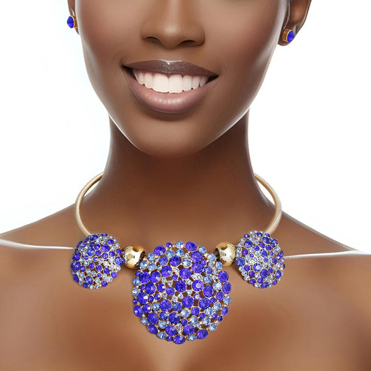 Necklace Gold Blue Crystal Pendant Set for Women