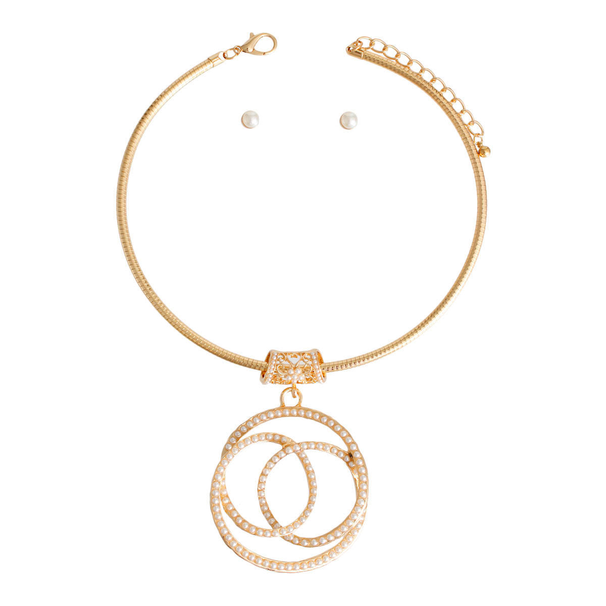 Gold 3D Pearl Pendant Necklace