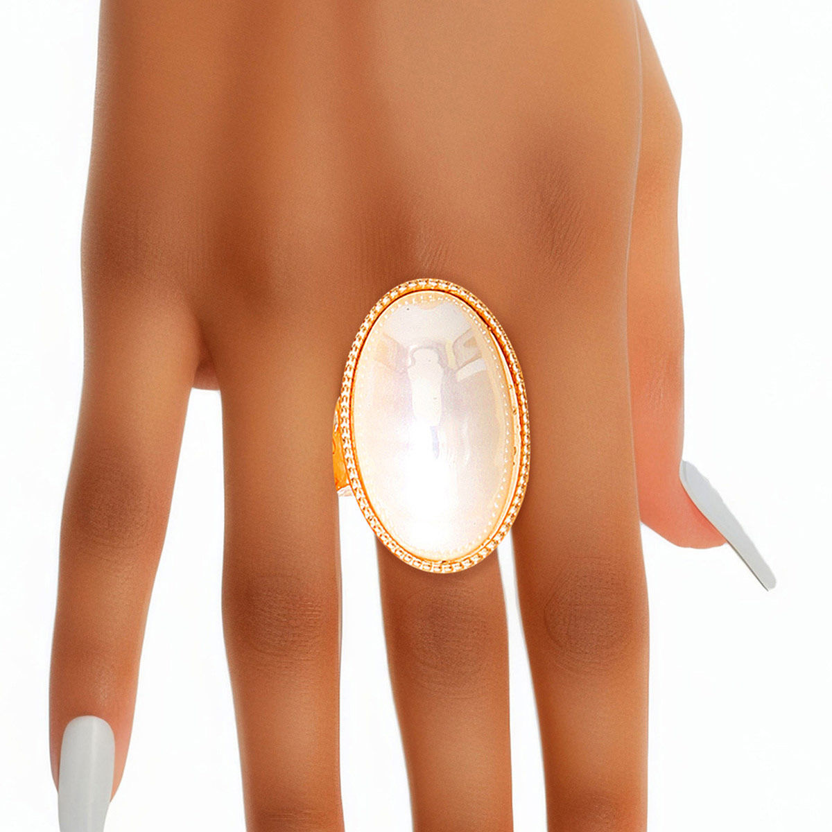 Ring Gold Pearl Oval Cocktail Ring for Women