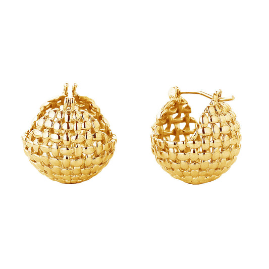 Hoop 14K Gold Small Basket Earrings for Women