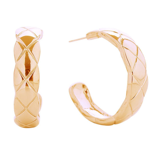 14K Gold Coco Quilt Post Hoops