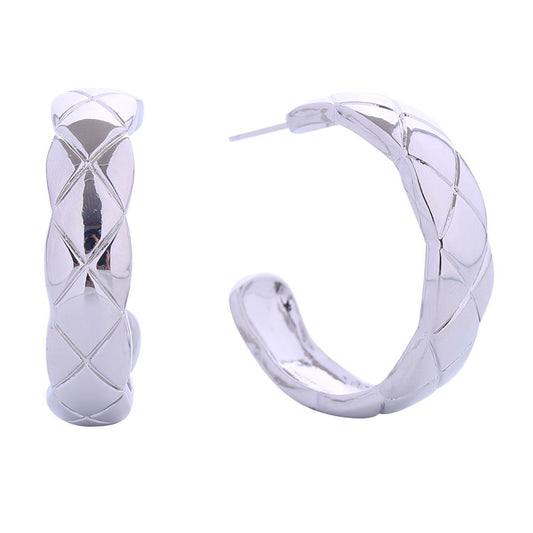 14K White Gold Coco Quilt Post Hoops