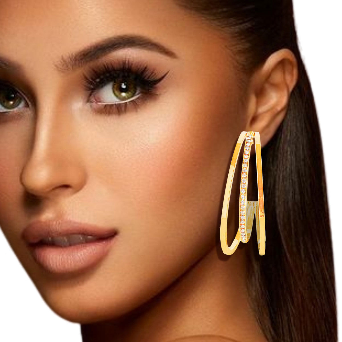 Hoop 14K Gold Medium Triple Earrings Women