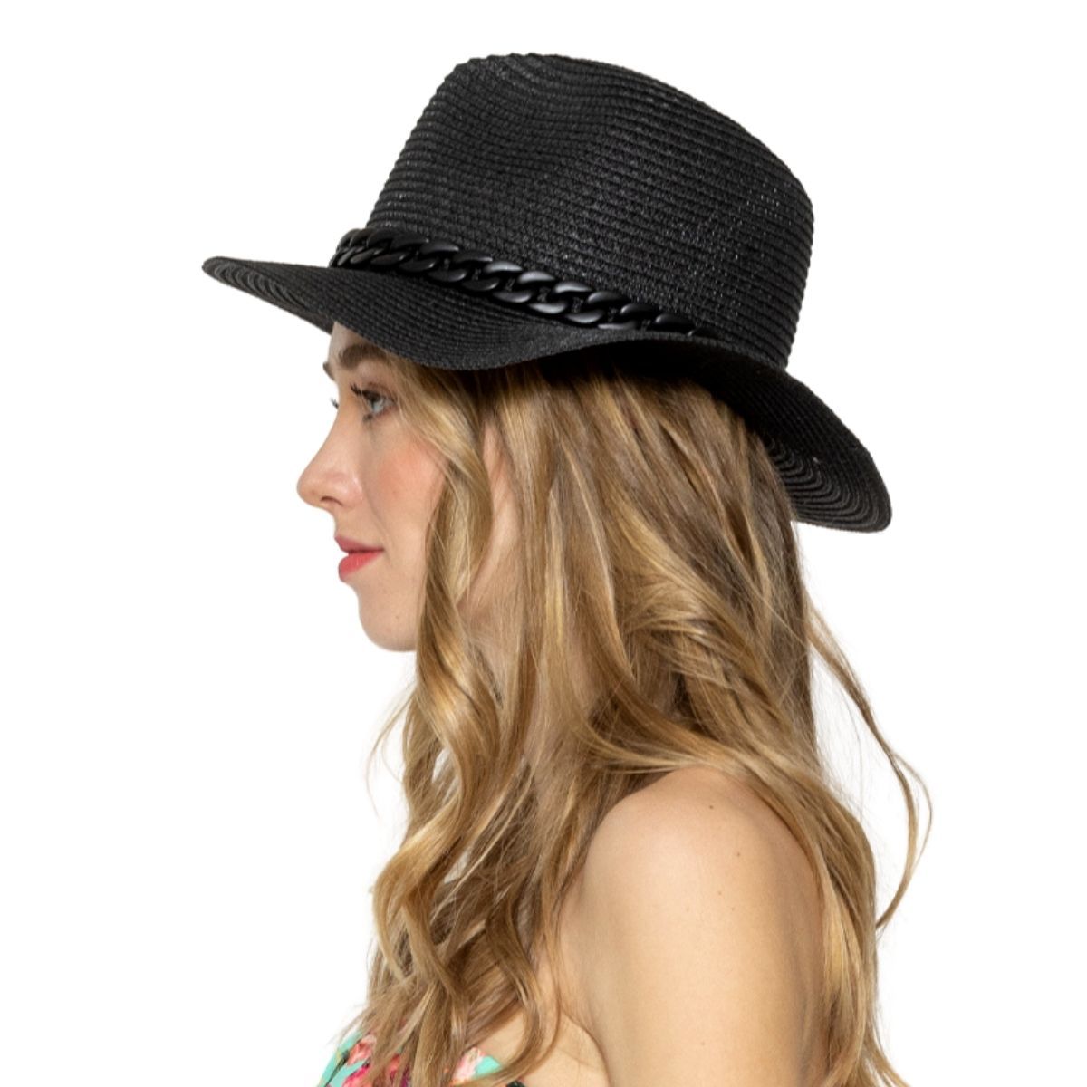 Black Chain Band Panama Hat
