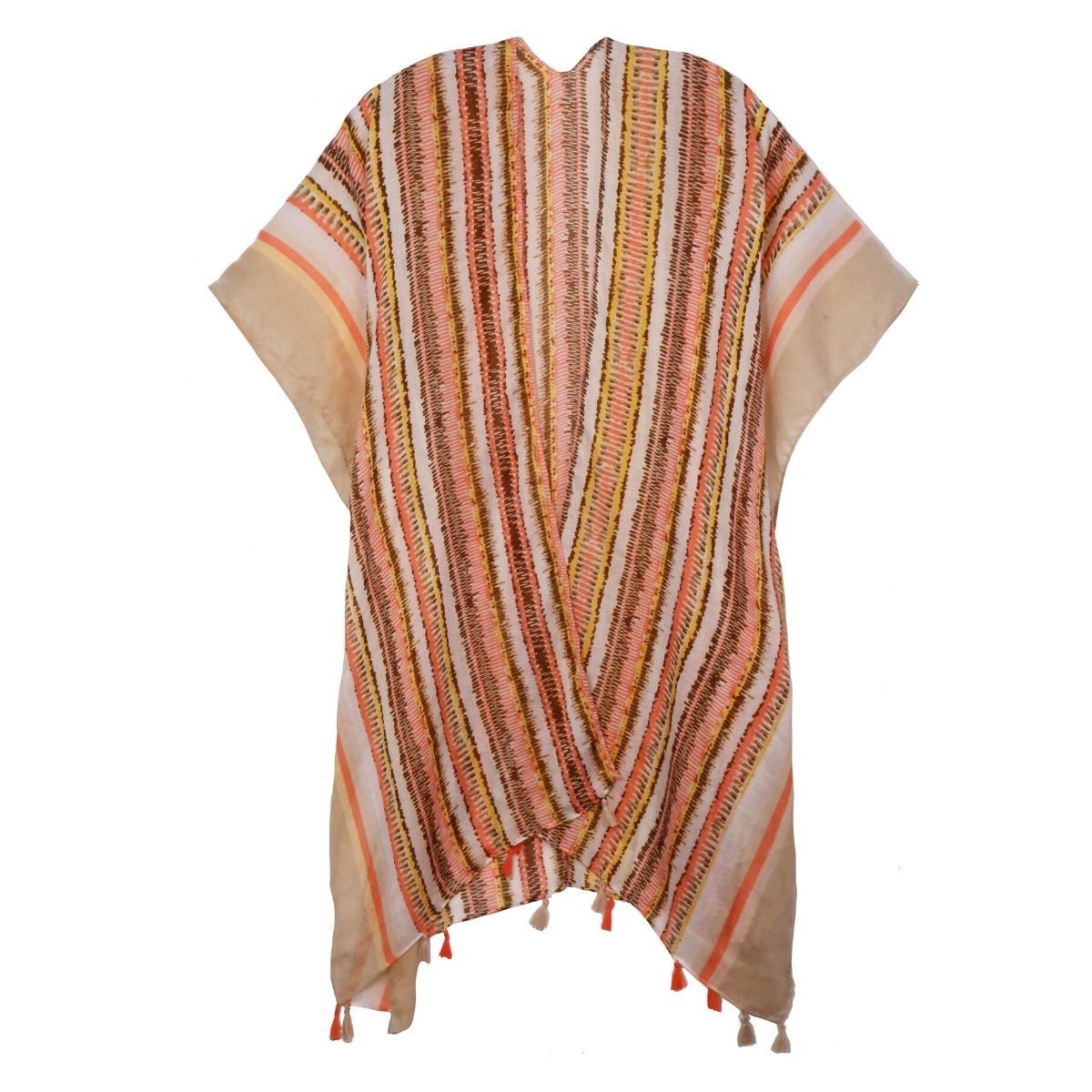 Beige Tribal Stripe Print Kimono