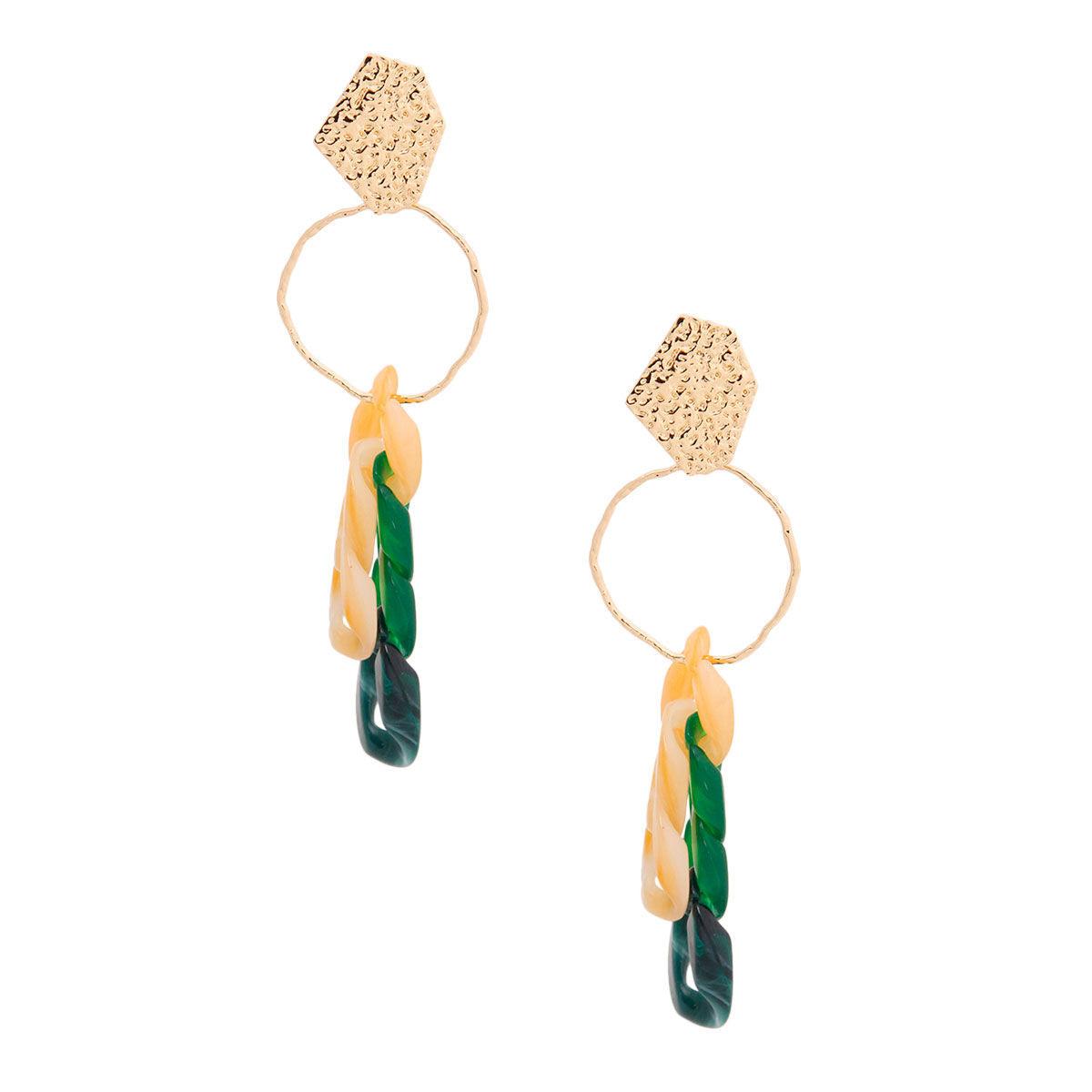 Green Link and Gold Drop Earrings