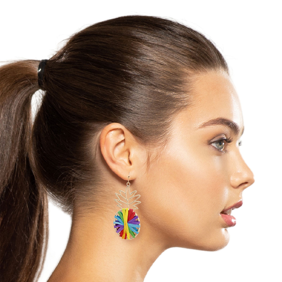 Rainbow Raffia Pineapple Earrings