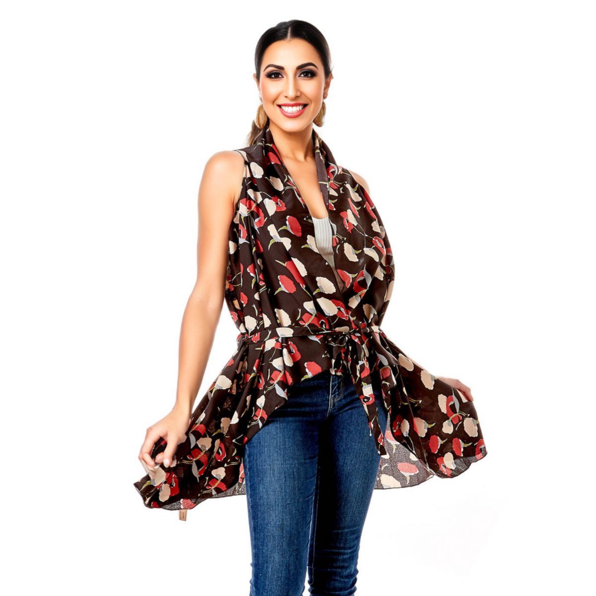 Black Floral Vest Cover Up