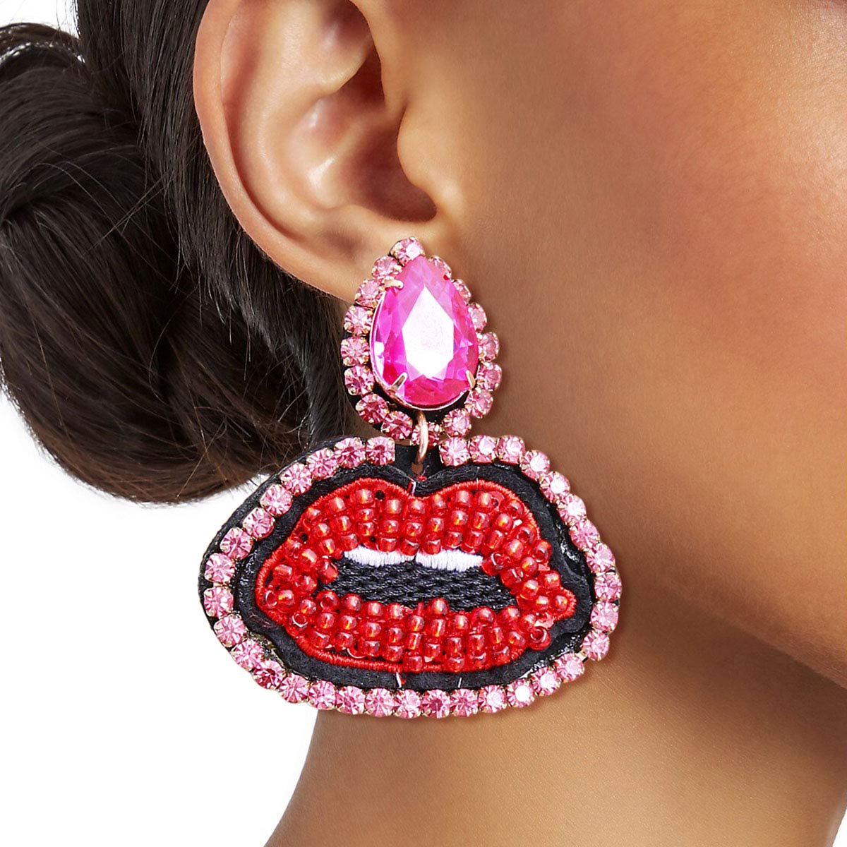 Pink Teardrop Lips Earrings