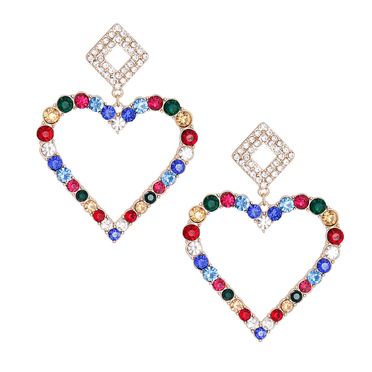 Multi Crystal Heart Drop Earrings