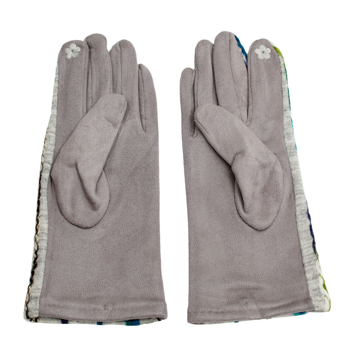 Gray Embroidered Stripe Touch Gloves
