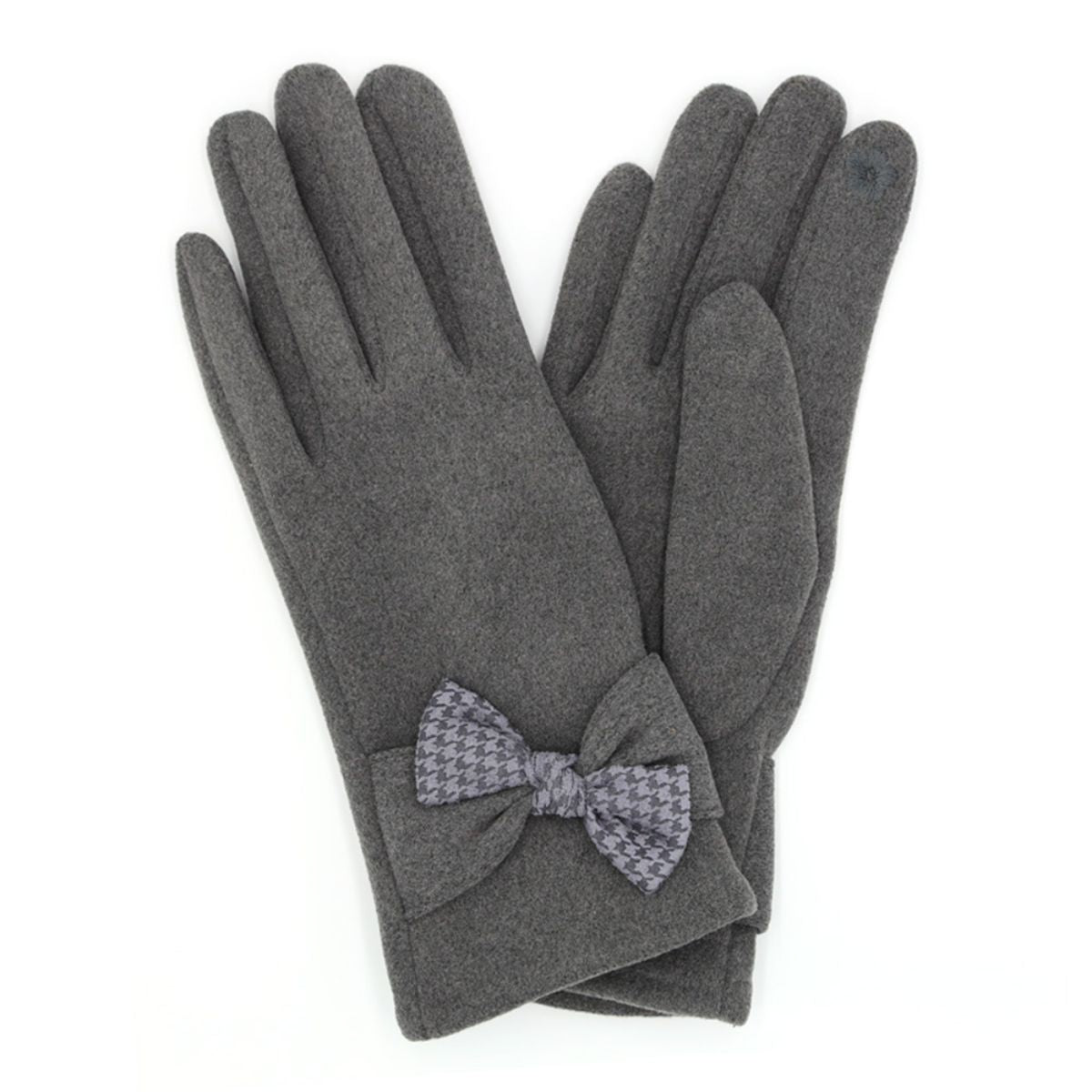 Gray Houndstooth Bow Smart Gloves