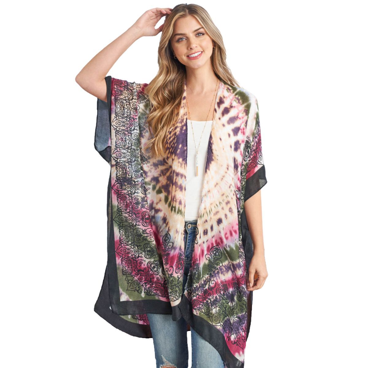 Purple Boho Tie Dye Kimono