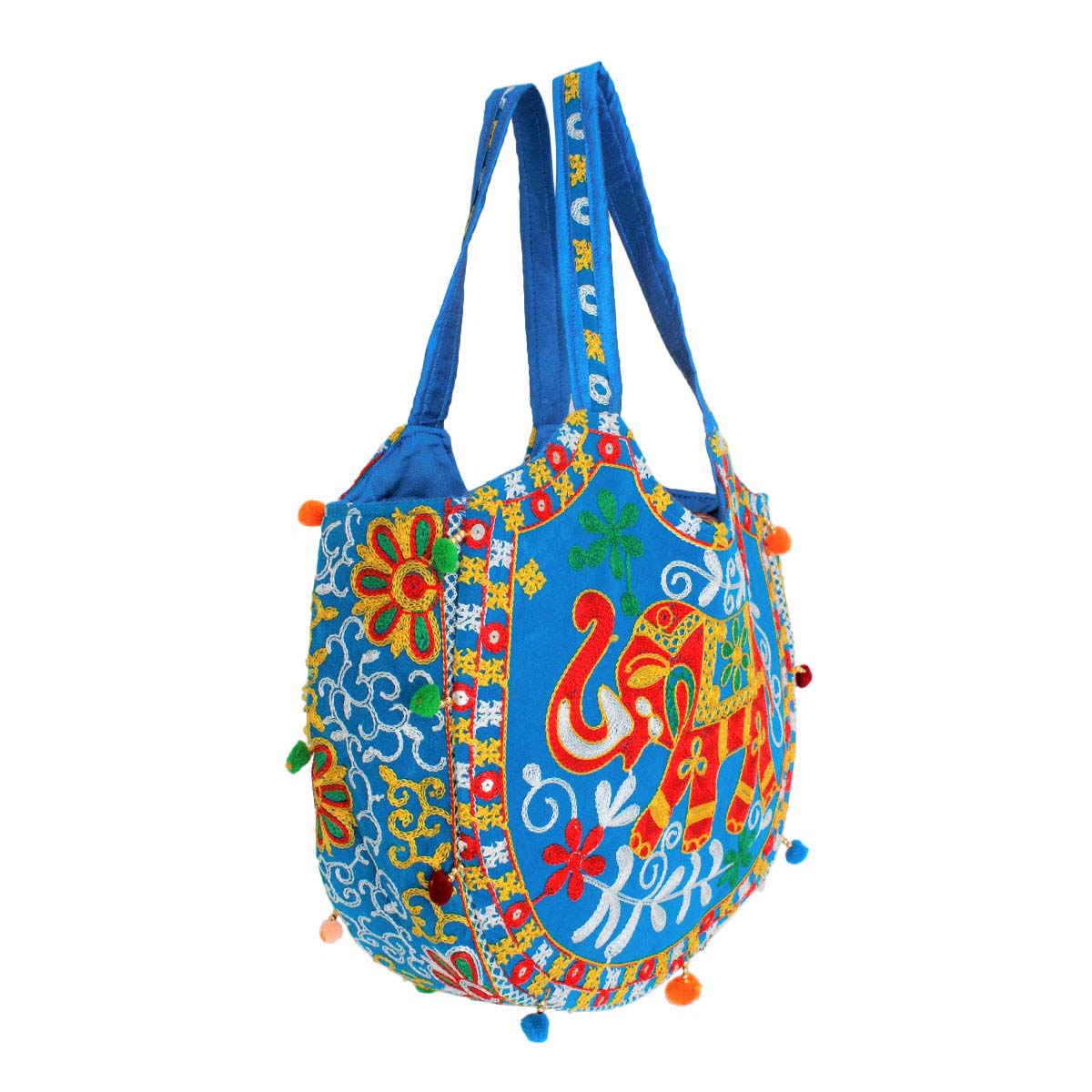 Blue Embroidered Elephant Tote