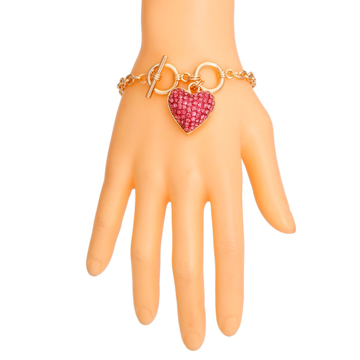 Gold Chain 3D Pink Heart Bracelet