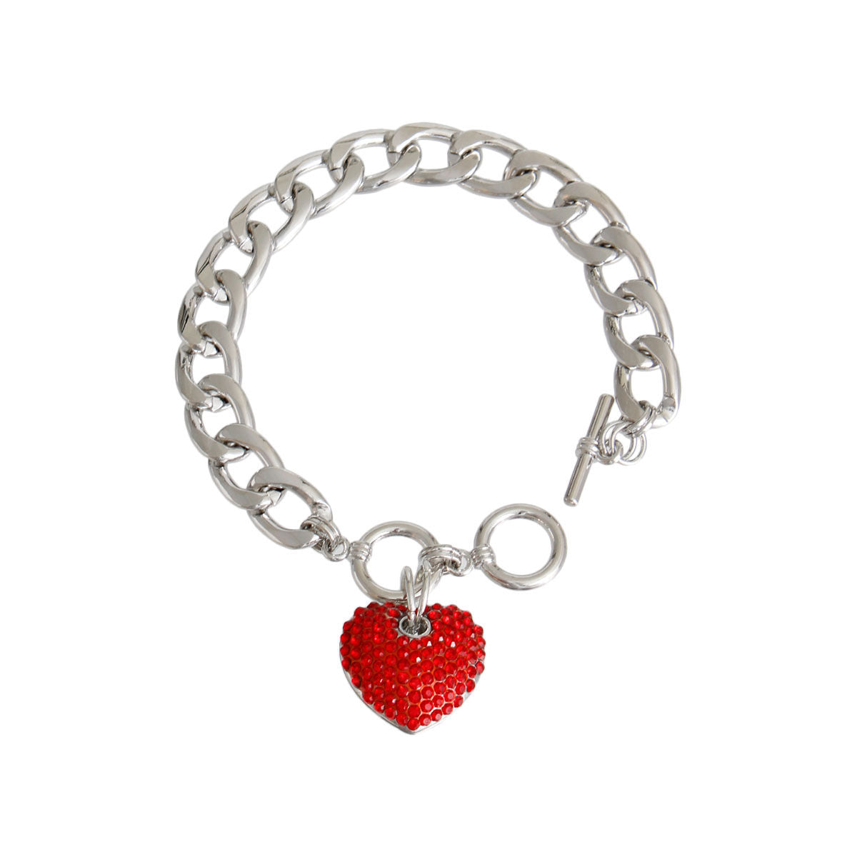 Red Stone Heart Silver Bracelet