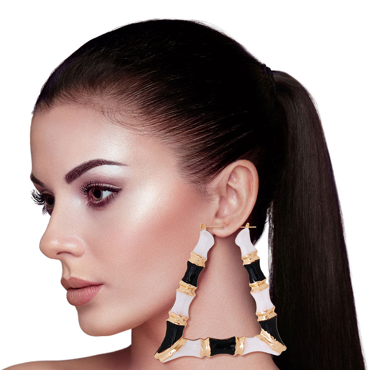 Black and White Trapezoid Bamboo Hoops