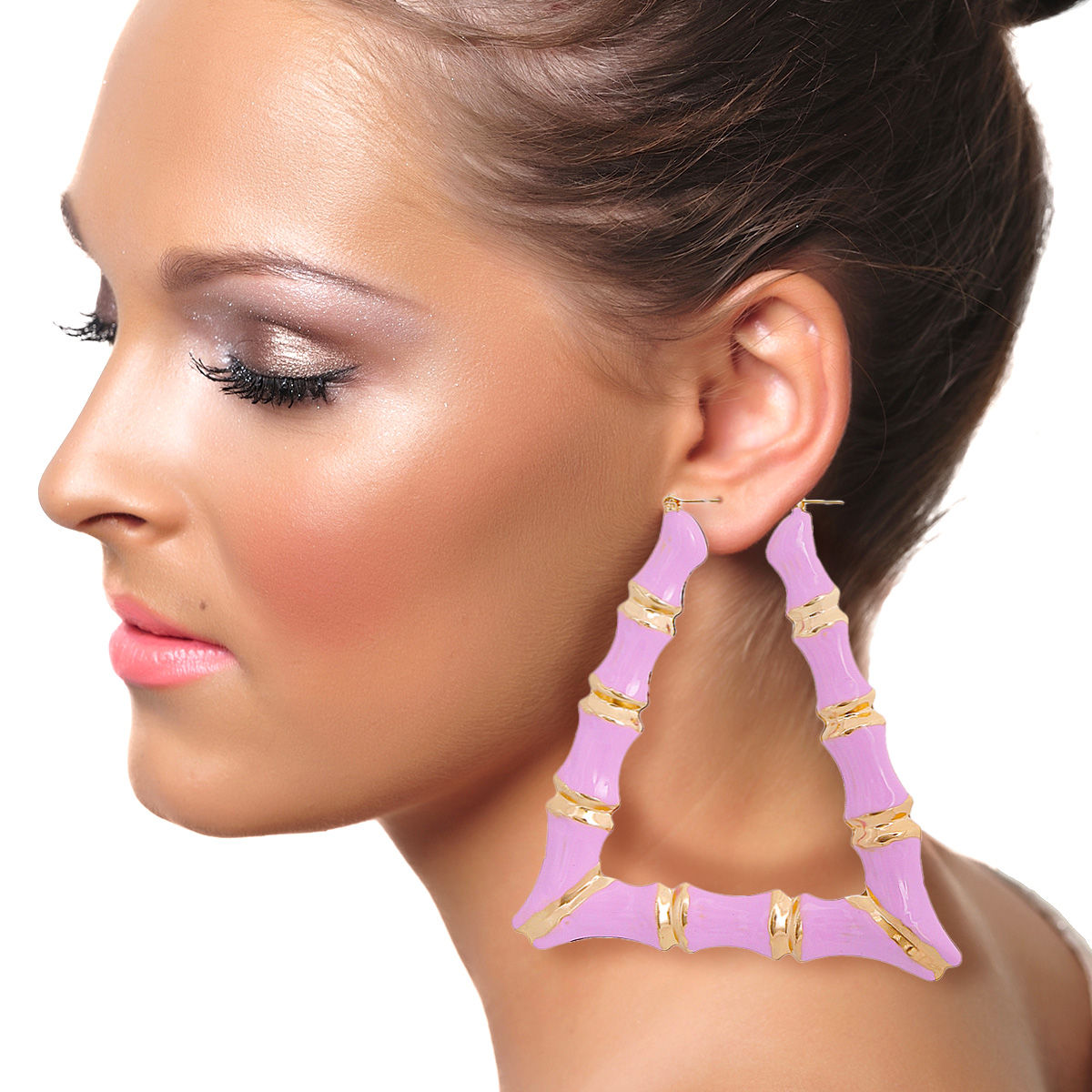 Pink Lavender Trapezoid Bamboo Hoops