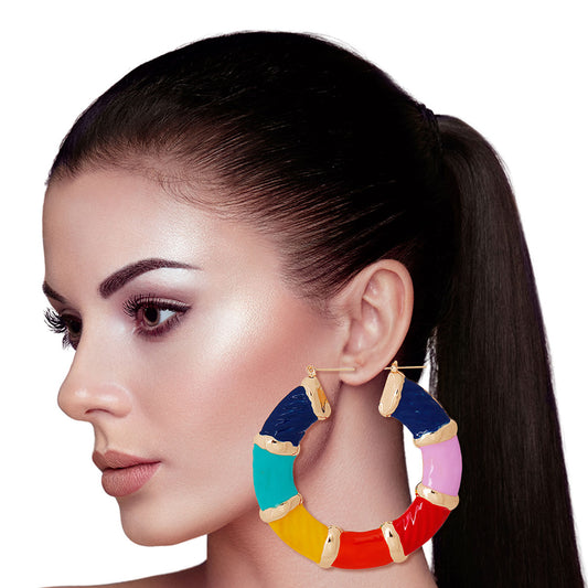 Rainbow Wide Bamboo Hoops