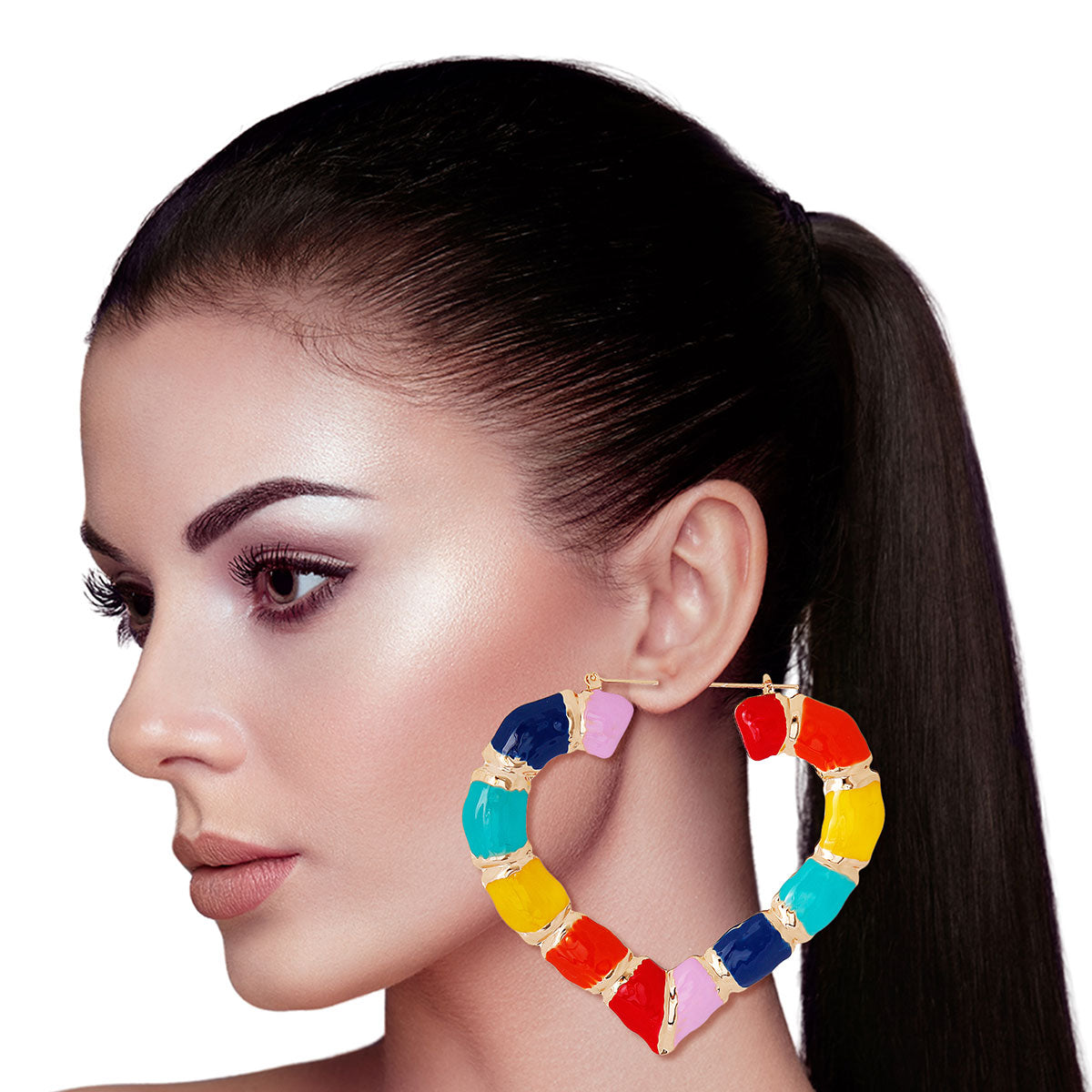 Rainbow Heart Bamboo Hoops