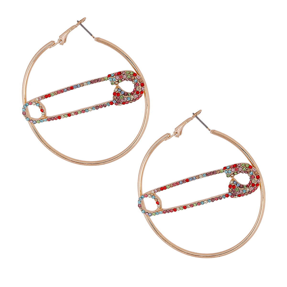 Multi Color Stone Safety Pin Hoops