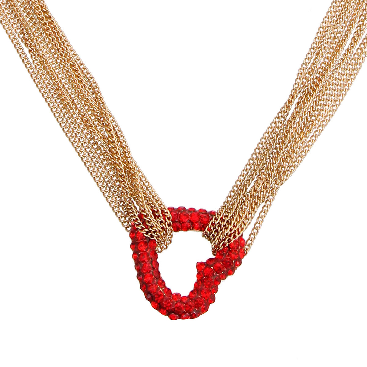 Red Pave Heart Multi Chain Necklace