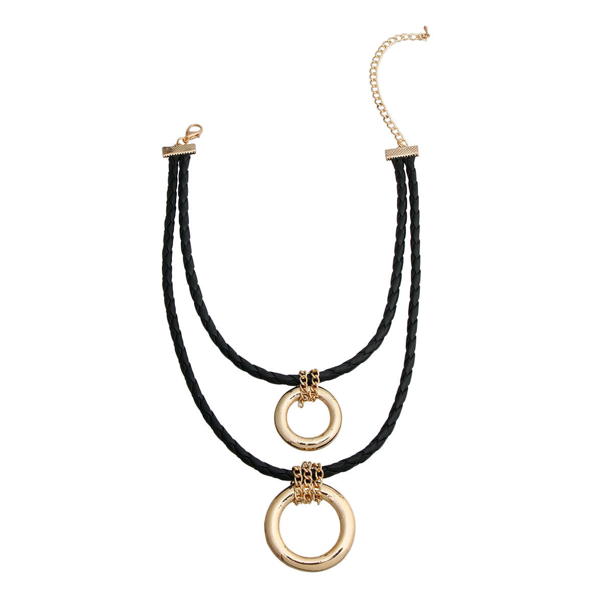 Black Leather Ring Necklace