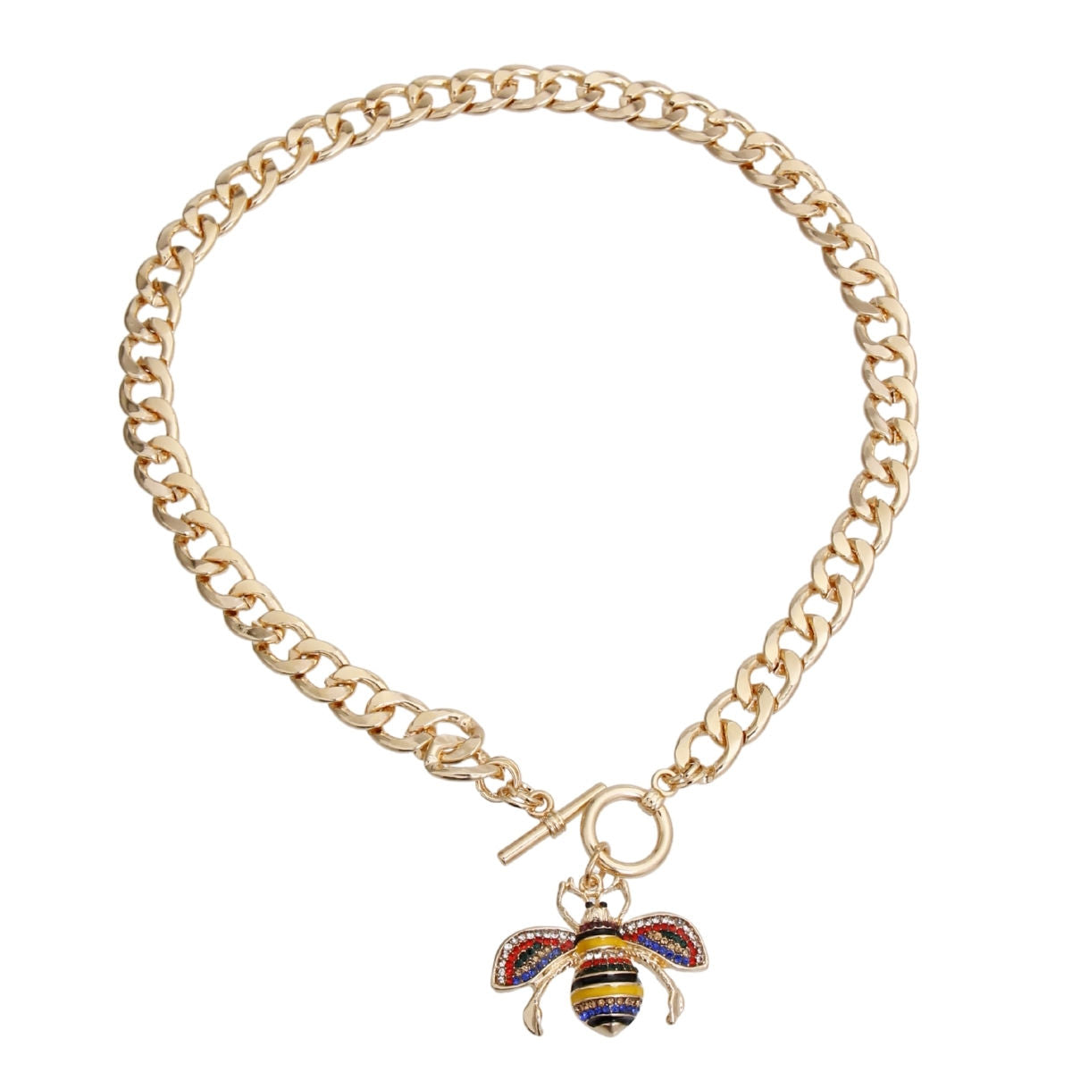 Multicolored Rhinestone Bee Toggle Necklace