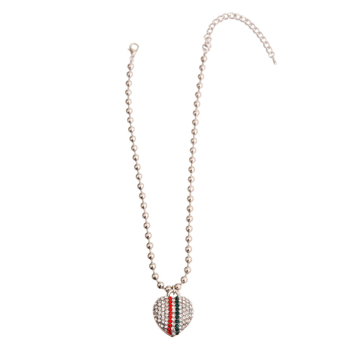 Designer Style Stripe Heart Silver Ball Necklace