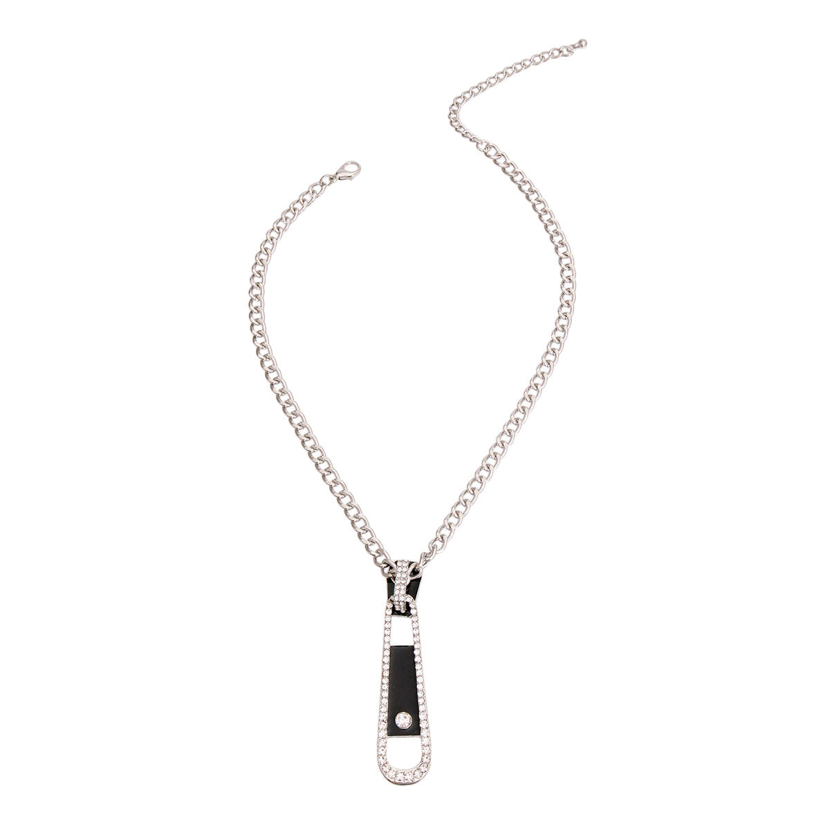 Black Silver Zipper Pendant Necklace