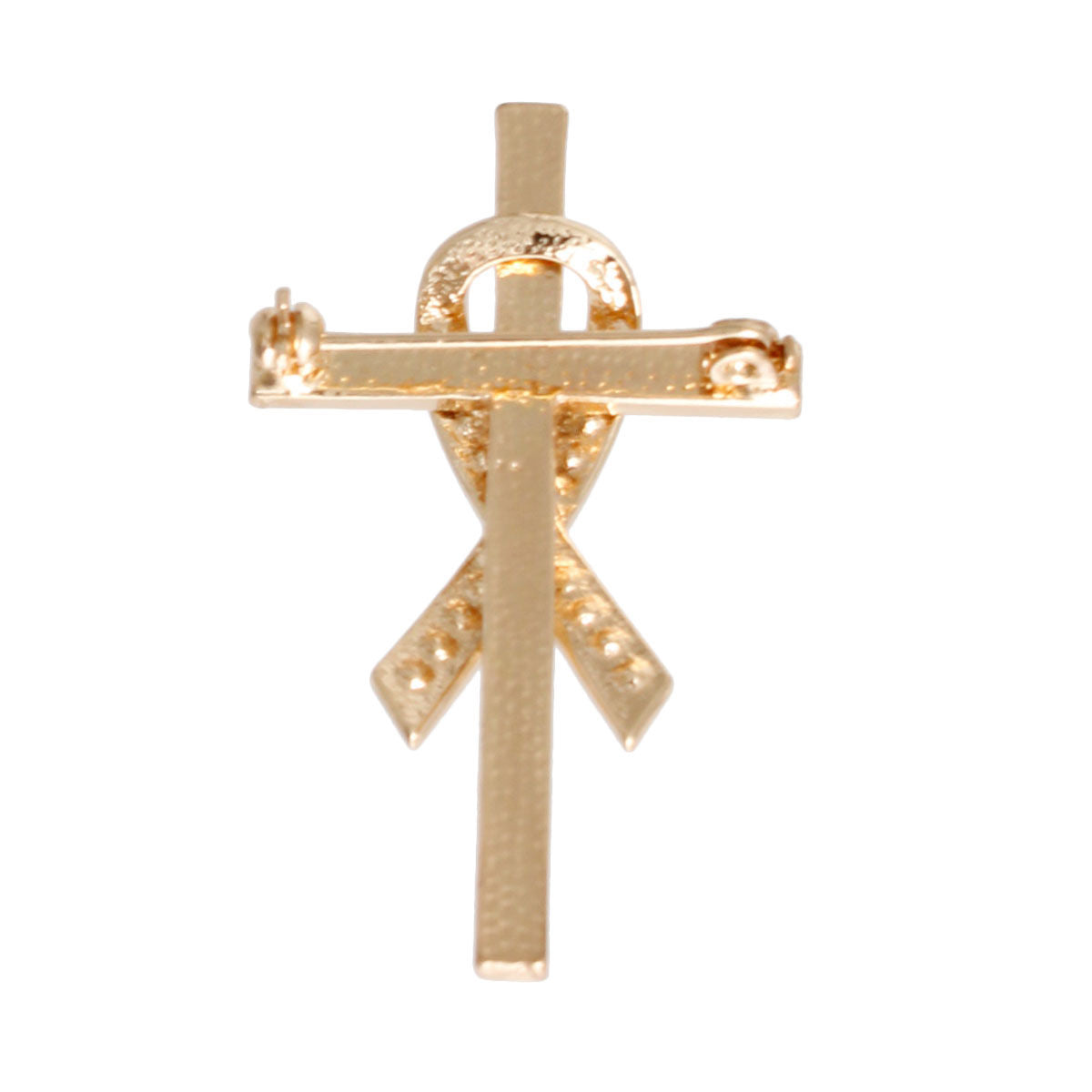 Gold Pink Ribbon Cross Brooch