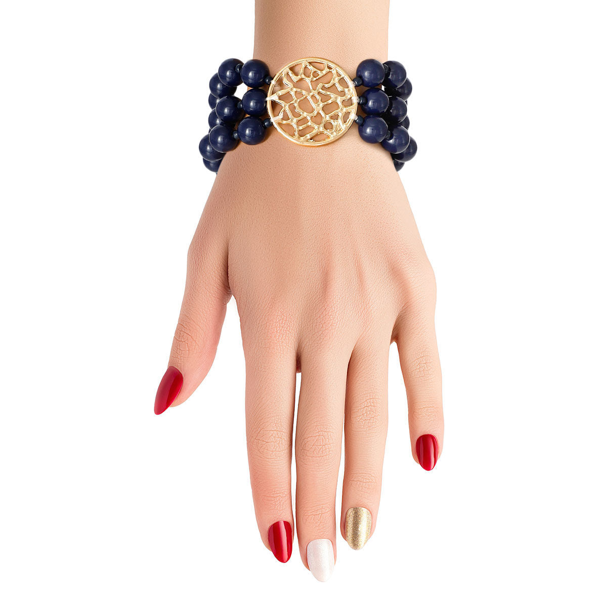 Navy Bead Round Gold Bracelet