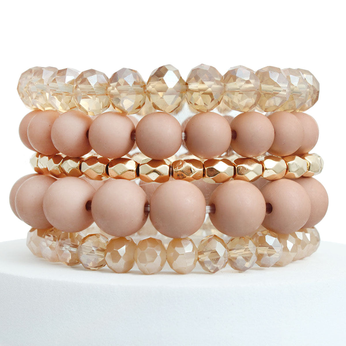 Matte Light Brown Ball and Glass Bracelets