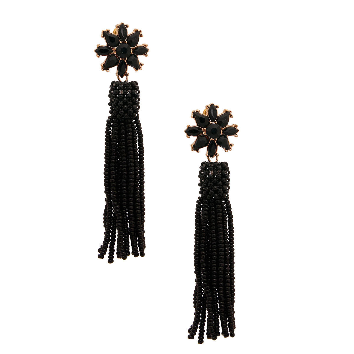 Black Flower Seed Bead Earrings