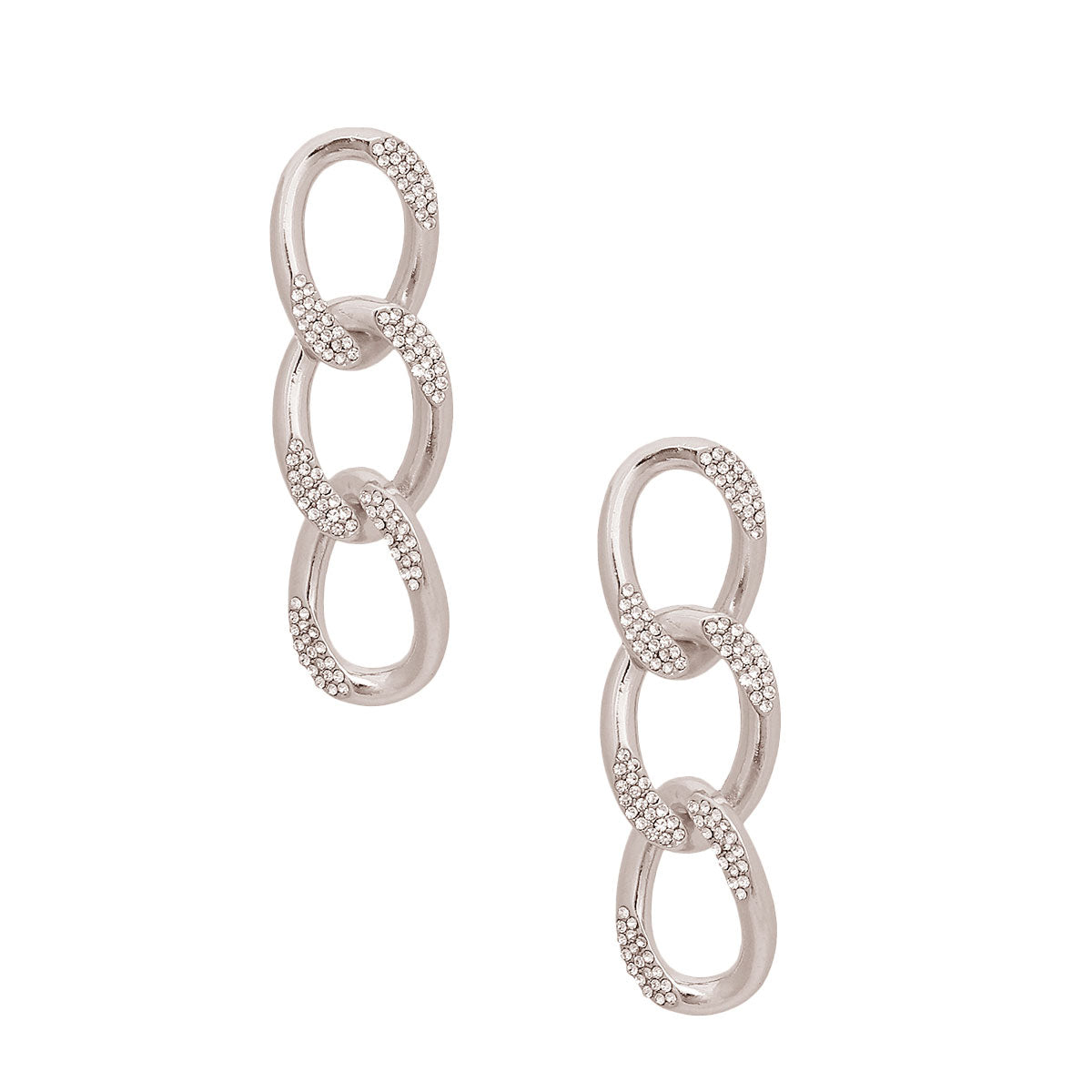 Silver Crusted Rhinestone Link Earrings