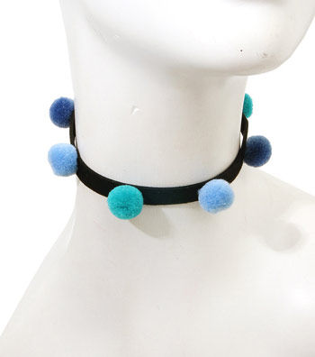 Blue Pom Pom Choker Set