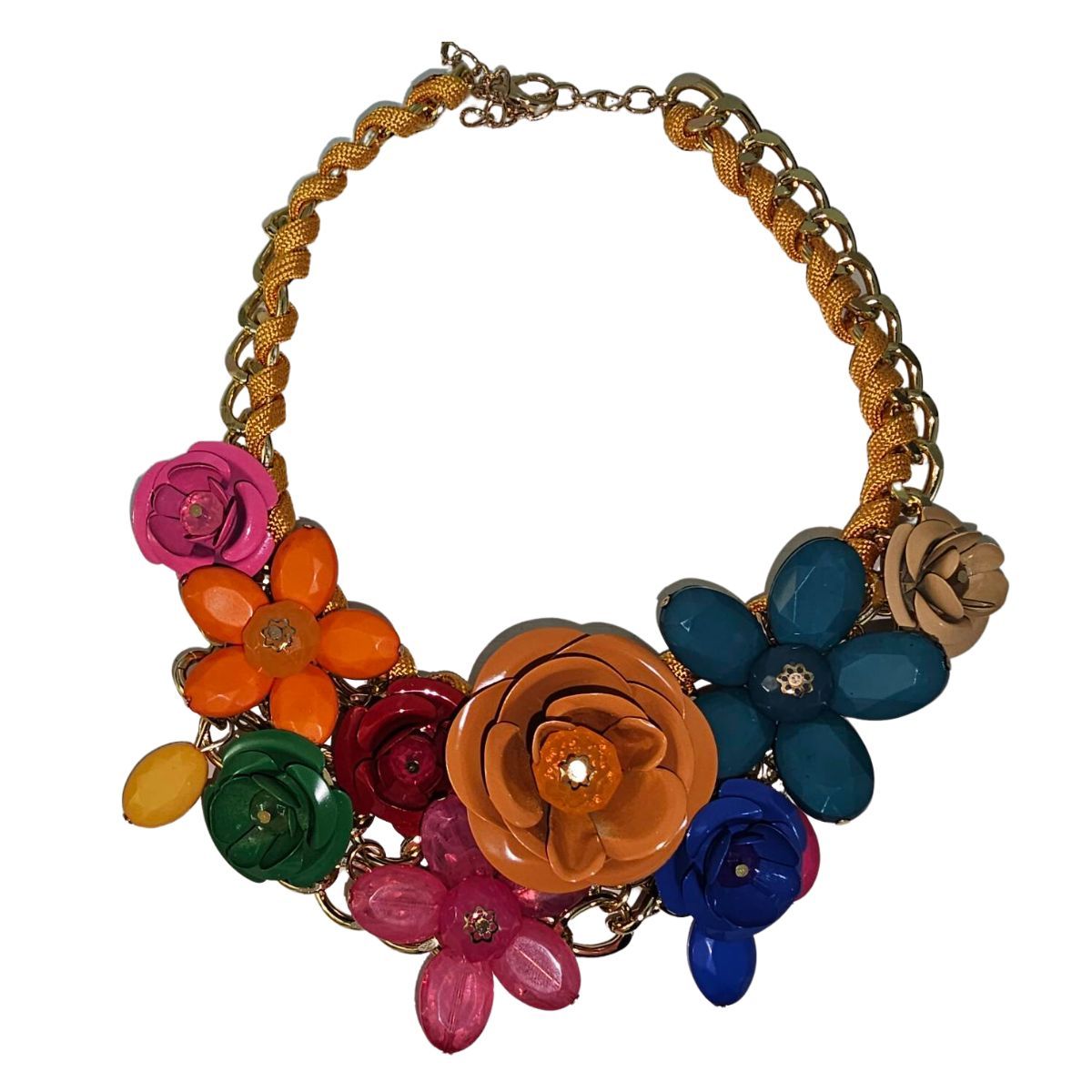 Deep Rainbow Rose Chunky Collar Necklace