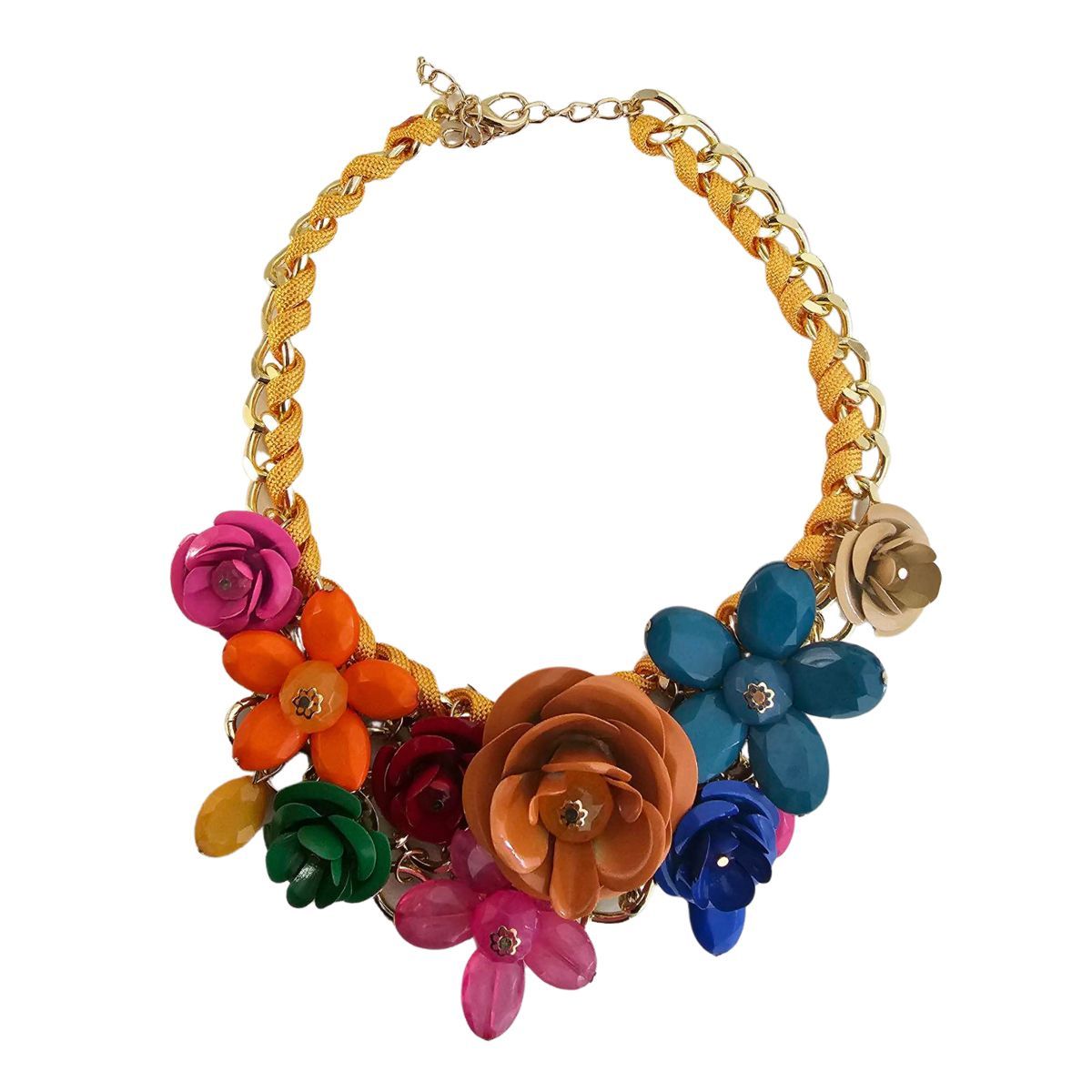 Deep Rainbow Rose Chunky Collar Necklace