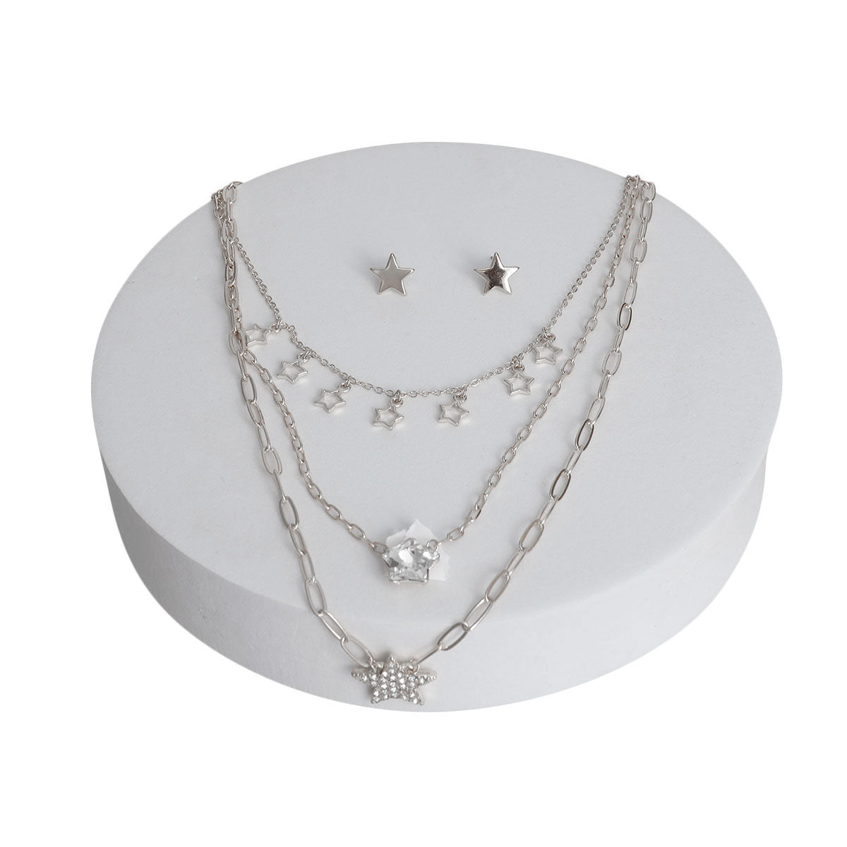 Silver 3 Layer Chain Star Necklace