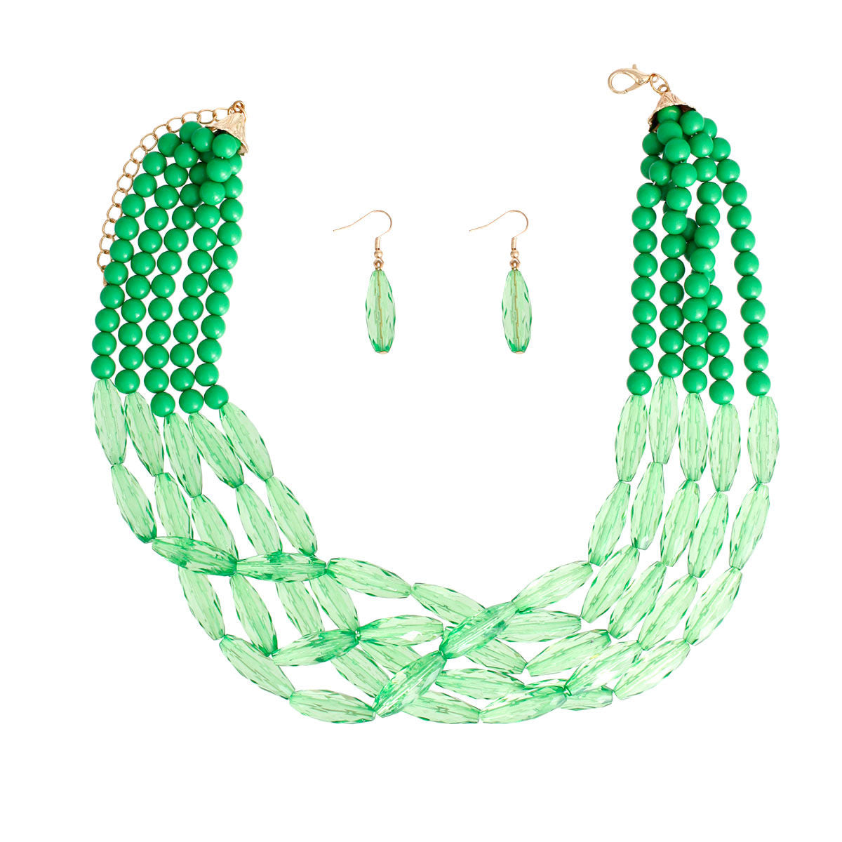 Green Glass Bead 5 Strand Set