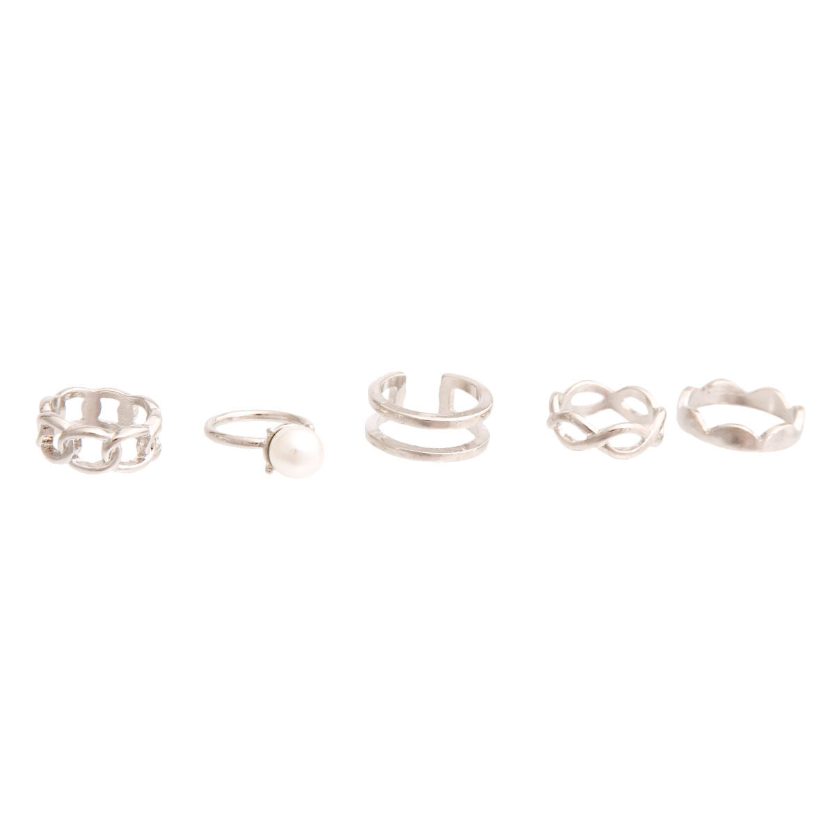 Silver Pearl Midi Ring Set