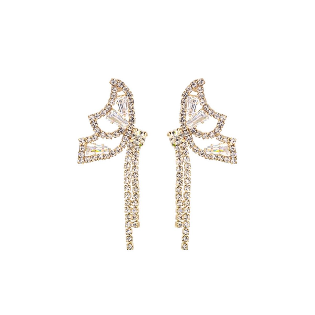 Gold Rhinestone Butterfly Tail Studs