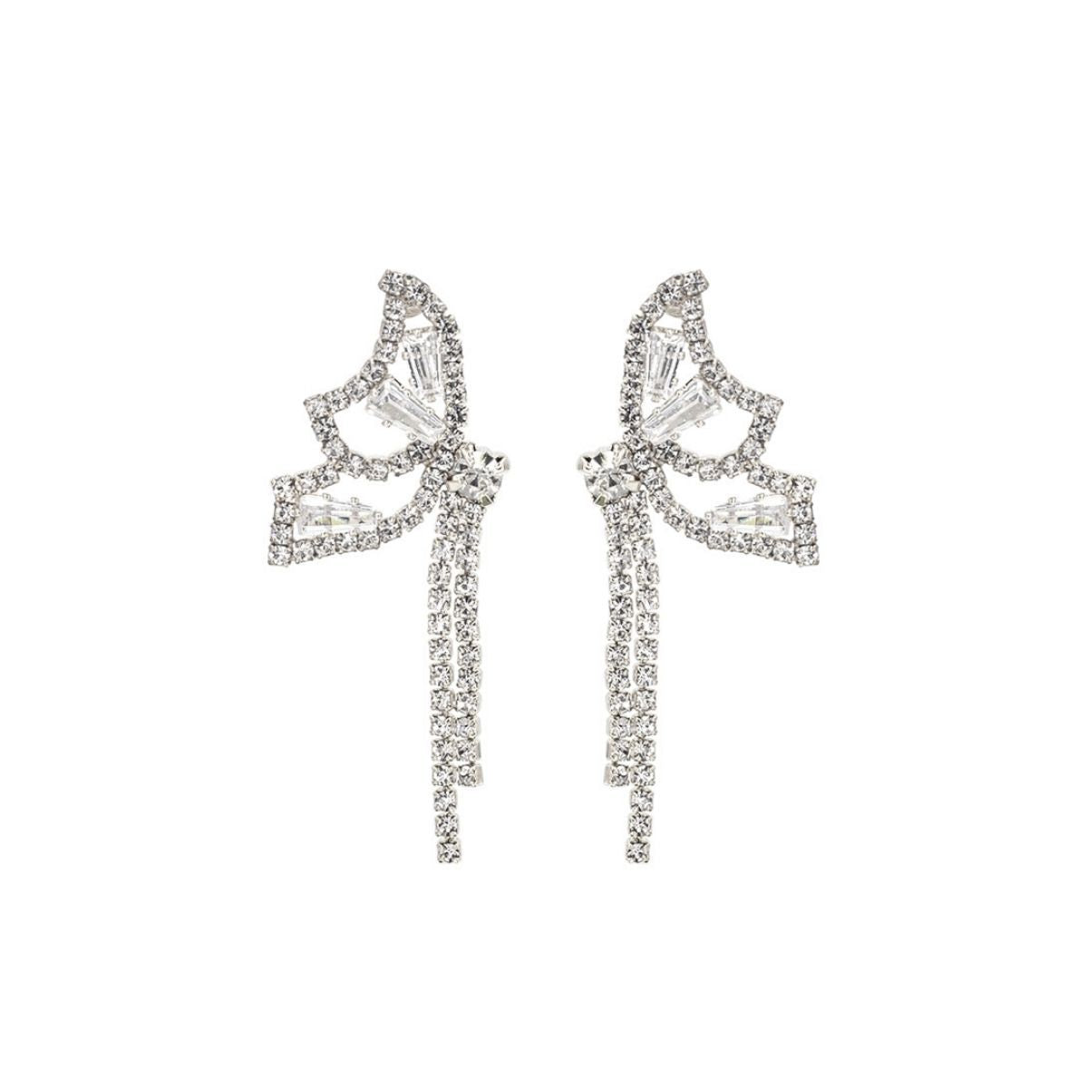 Silver Rhinestone Butterfly Tail Studs