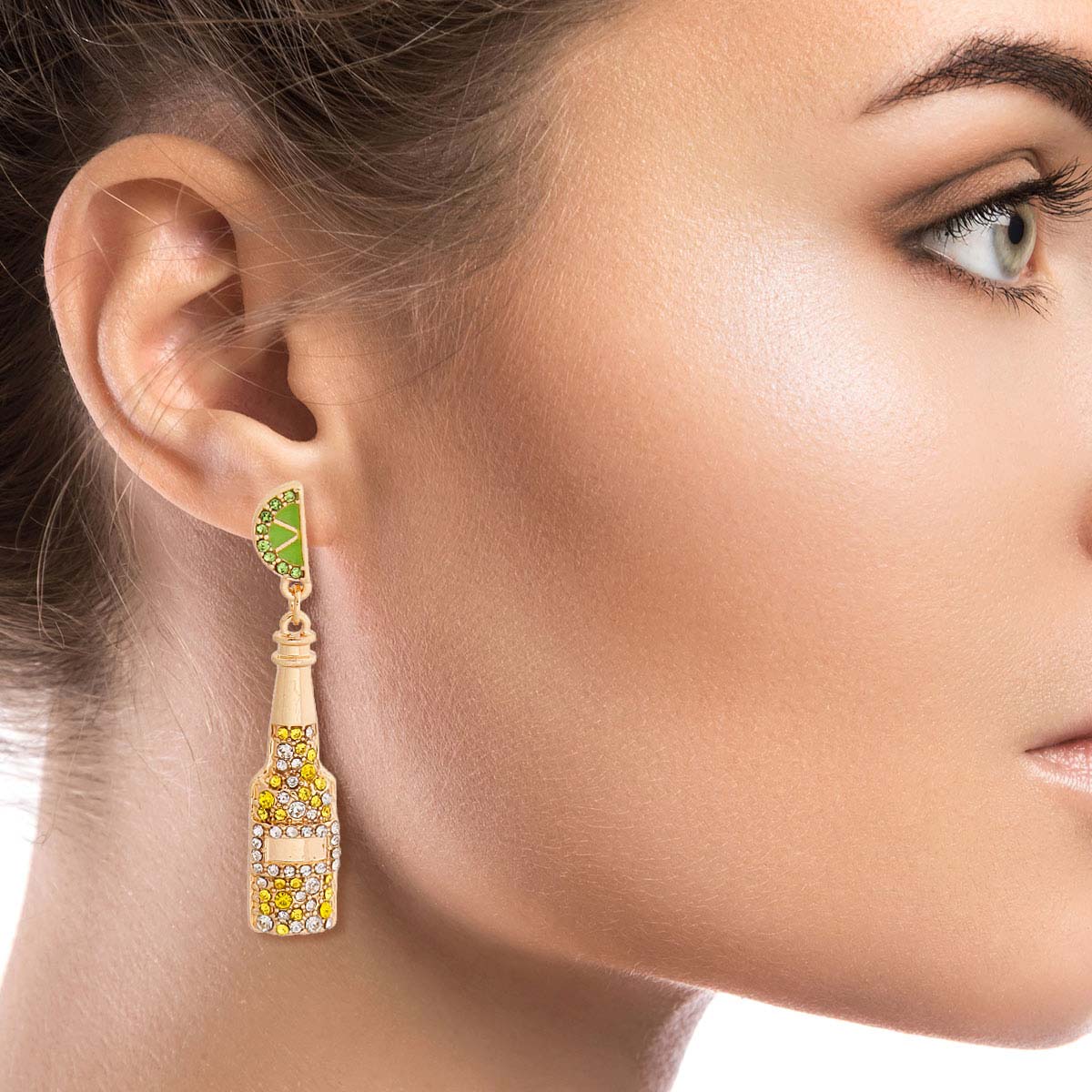 Gold Beer with Lime Earrings