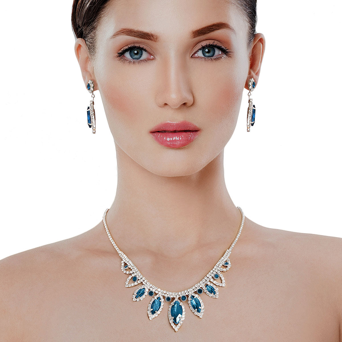 Blue Marquise Crystal Silver Set