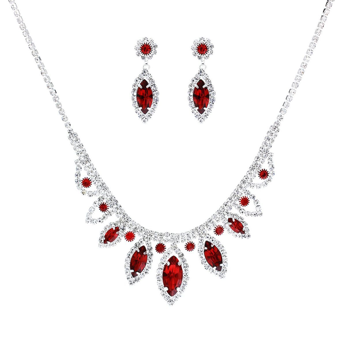 Red Marquise Crystal Silver Set