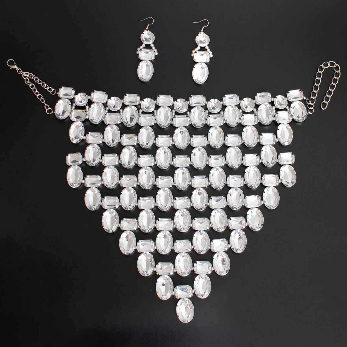 Opulent Jeweled Silver Pointed Bib Set